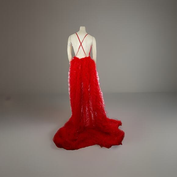 BRONX & BANCO Red Lace Maxi Dress Sleeveless Gown Size 2 Formal Evening - Picture 8 of 16